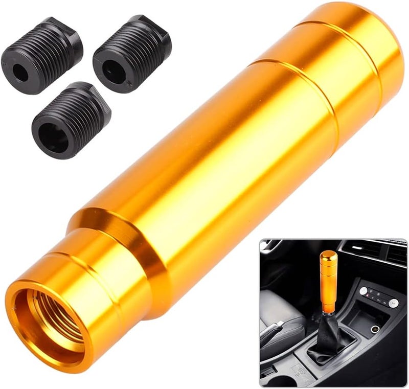 BARTOO Aluminum Weighted Manual Shift knobs, Long Stick Shift Knob Gear Shifter Knobs, Car Accessories Lever Cover Head Universal Shifter Knobs with 3 Threaded Adapters (Gold) - Image 1